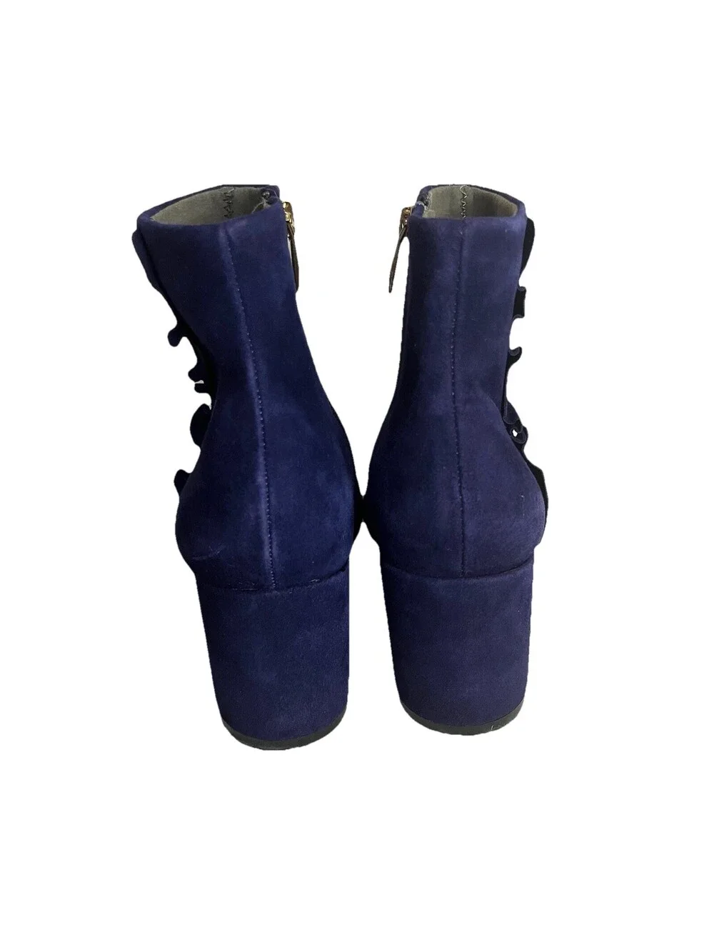Rockport Total Motion Womens 7 Blue/Black Suede Bootie Boot Block Heel Ruffle